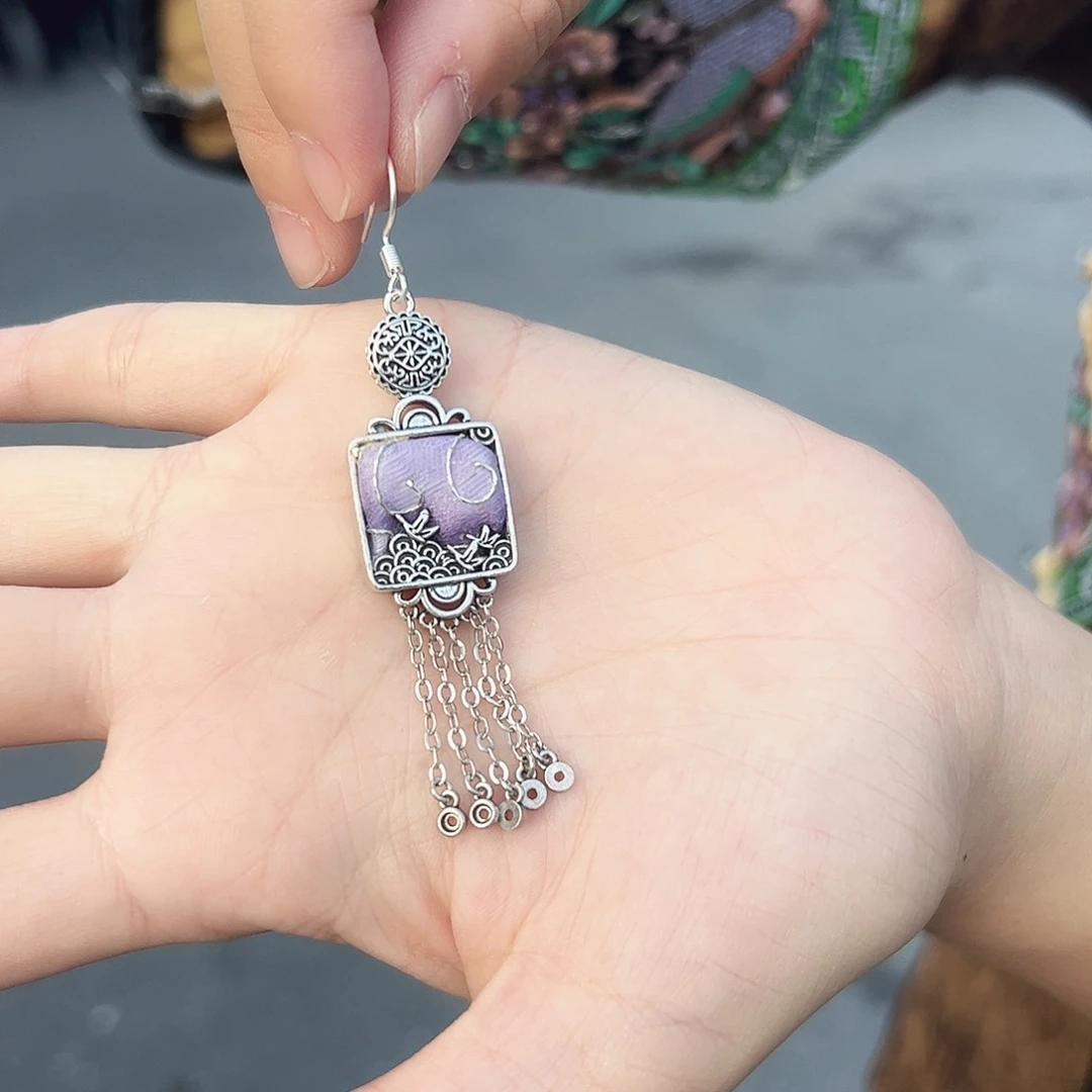 纯铜合金锆石湘西纯手工苗族耳饰定制