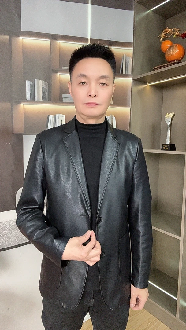 【海宁精选牛皮】男士新款轻奢商务休闲西服款真皮外套