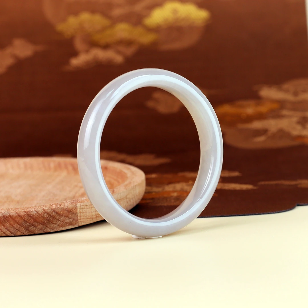 国玉天工h409天然和田玉烟紫宽条手镯