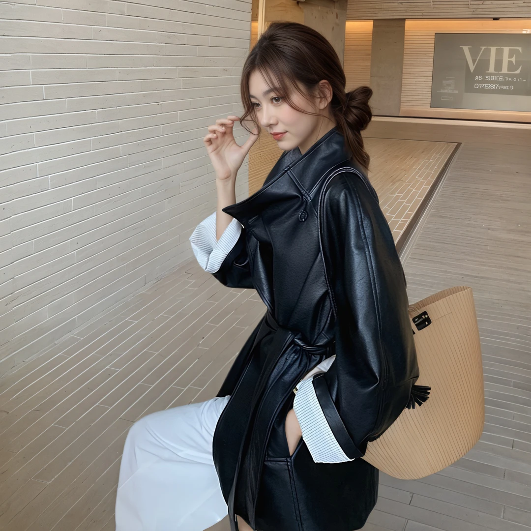 厚款秋季长袖水洗系带绑带皮衣网红上衣新款时尚洋气百搭高级外套
