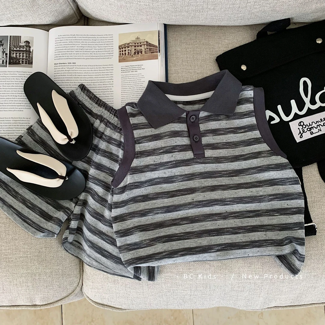 儿童套装邦诚2025夏季新款男童无袖POLO衫+短裤夏装两件套潮H0236