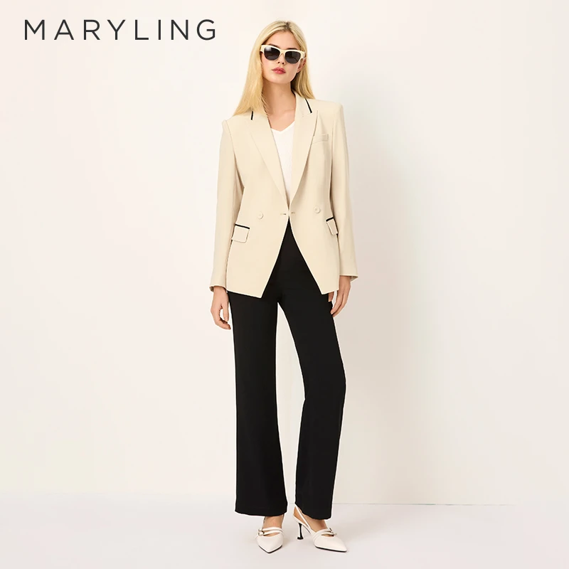 MARYLING玛俪琳2025春季新品通勤杏色戗驳领西装外套A1FBW10030