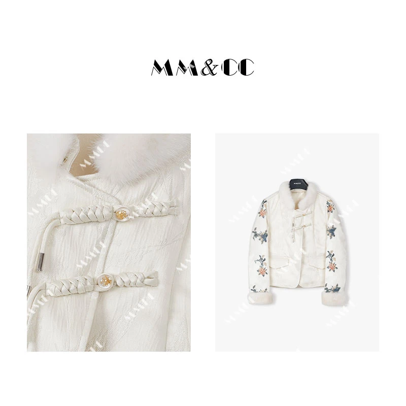 【雪绒花】新中式羽绒服冬装国风拜年服重工刺绣水貂毛领外套E6971