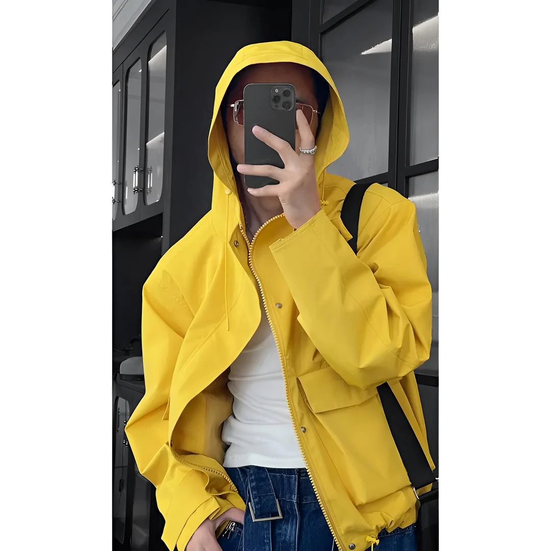 龙刀刀秋季新款潮流纯色户外工装冲锋衣百搭宽松连帽夹克外套