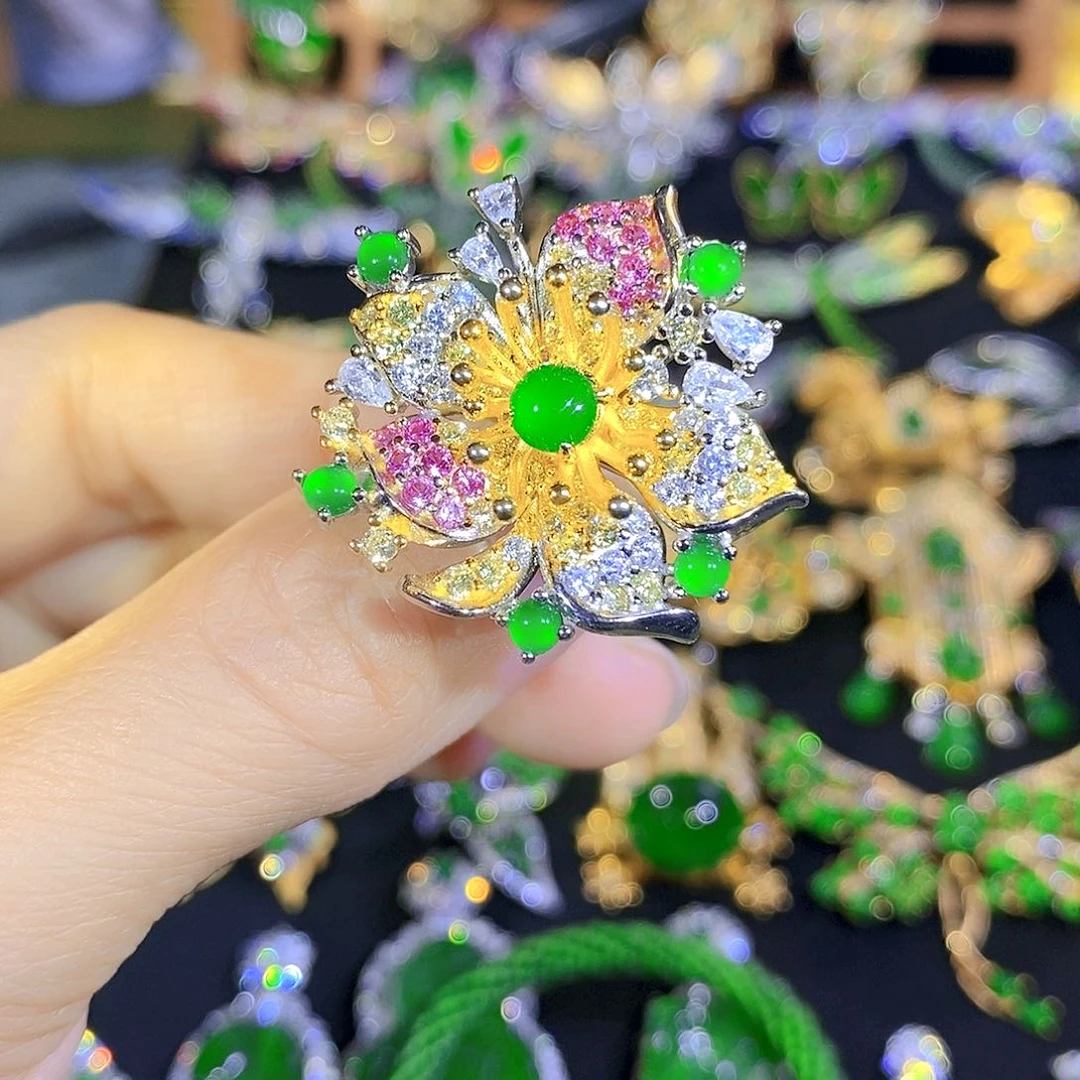 吊坠(不含链)银S925镶嵌翡翠