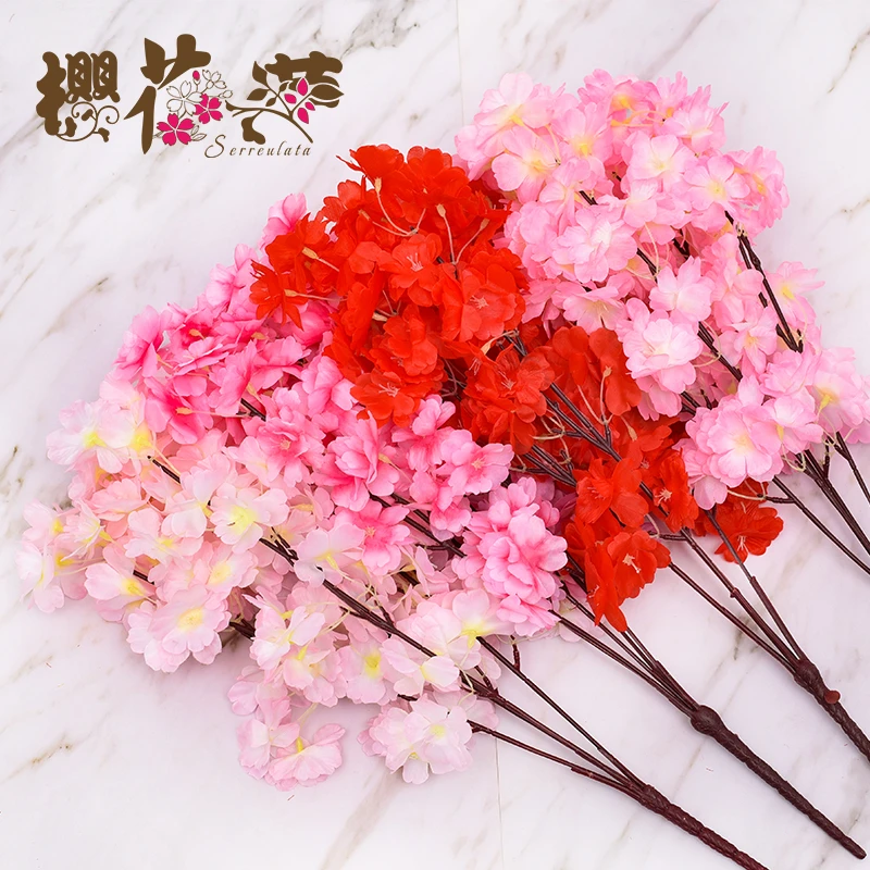 仿真樱花枝桃花枝客厅婚庆摆放塑料假花吊顶绢花树枝假树造景装饰