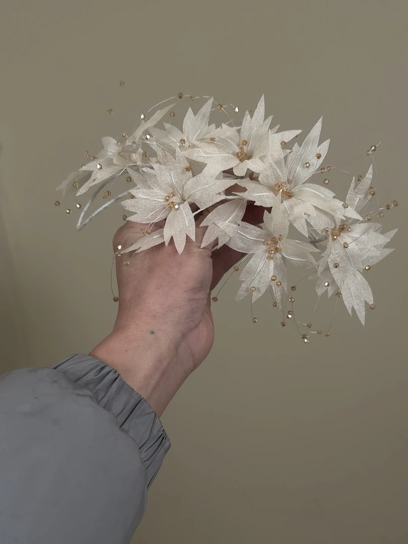 香槟色手工花水晶新娘头饰品