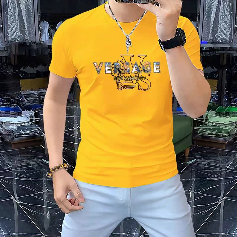 2025夏季轻奢男装欧货短袖男士新款高端潮流时尚印花圆领半袖T恤