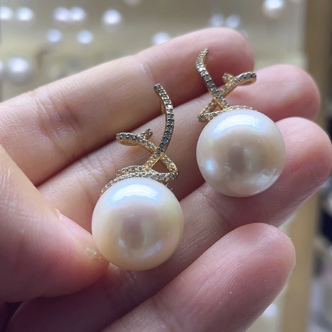 银S925镶嵌淡水珍珠耳饰