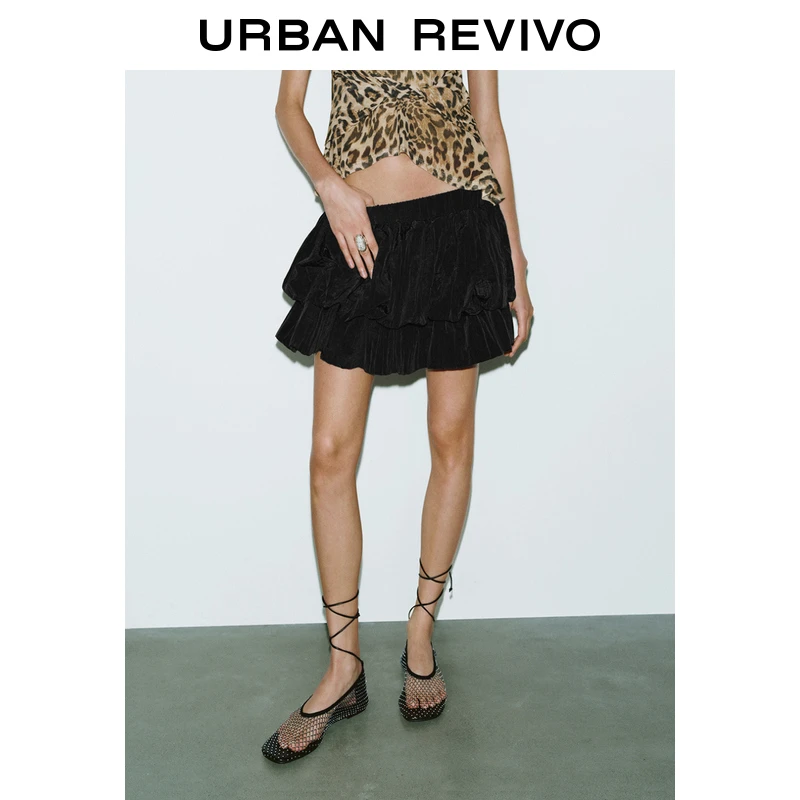 UR2025春季新款女装芭蕾风松紧腰叠层超短款半裙UWG550034