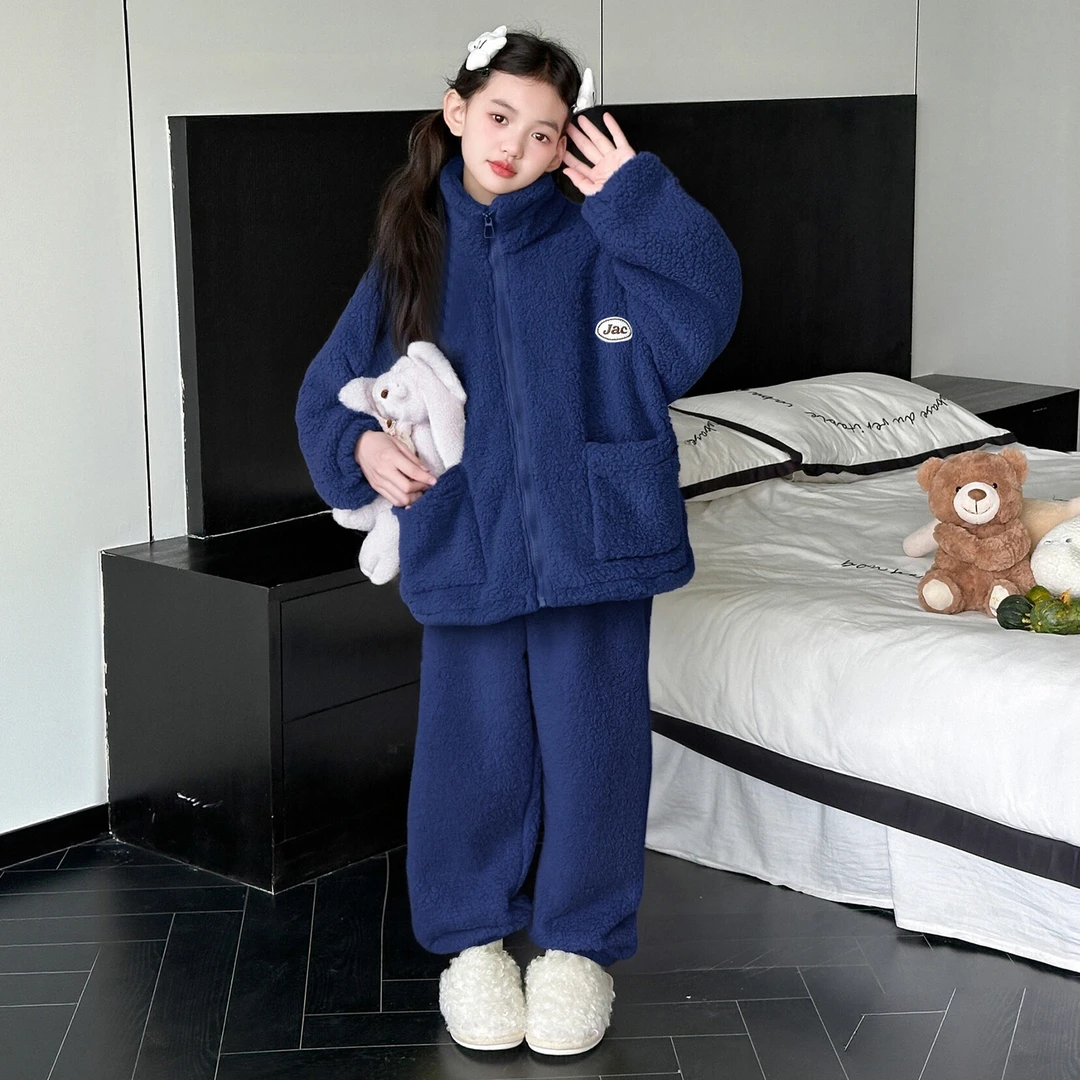 女童家居服套装冬季加绒加厚新款中大童秋冬季睡衣儿童保暖两件套