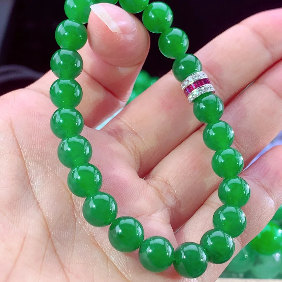 未镶嵌手链翡翠天然翡翠缅甸a货辣绿手串