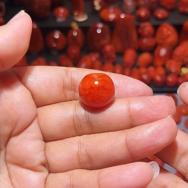 南红玛瑙未镶嵌配饰火焰纹苹果珠17mm