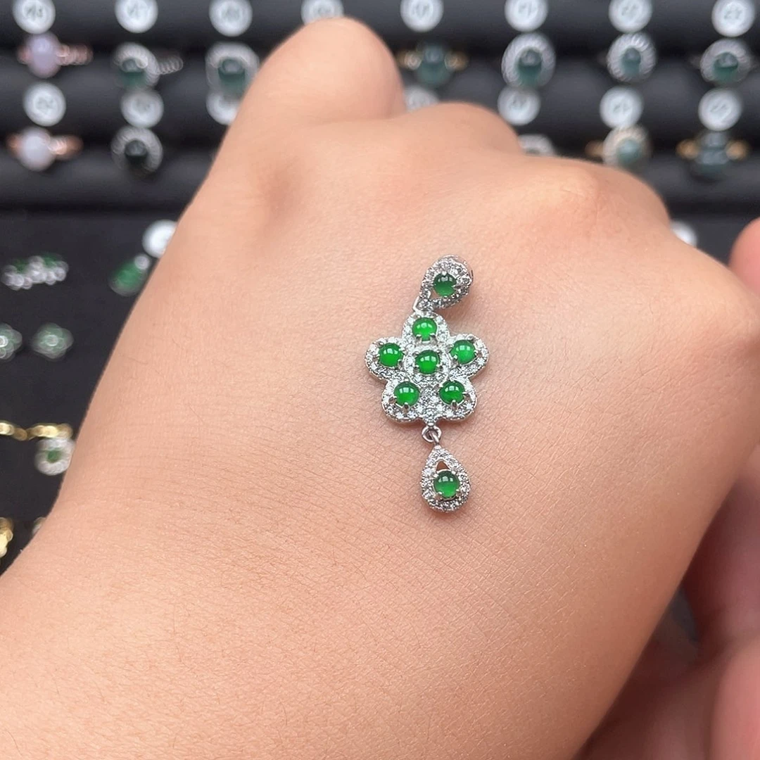 翡翠银S925镶嵌耳饰Oooooooo