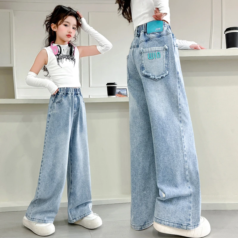 女童洋气薄款牛仔阔腿裤夏季儿童宽松休闲直筒裤中大童显瘦长裤子