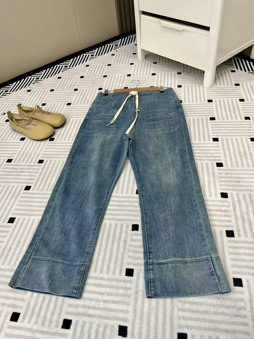 【雅妃家】孕妇烟管直筒裤春夏2025新款抽绳产前产后可穿休闲牛仔裤