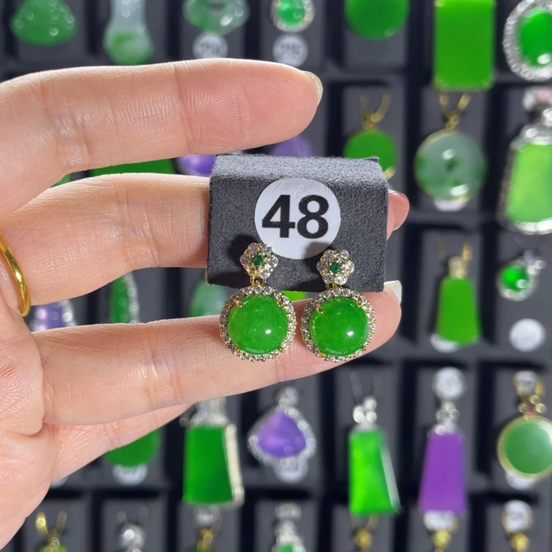 银S925镶嵌翡翠耳饰48