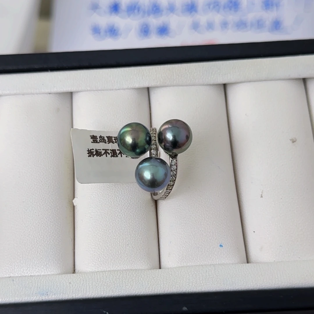 海水珍珠戒圈银S925镶嵌大溪地戒指9-10mm可定制爱