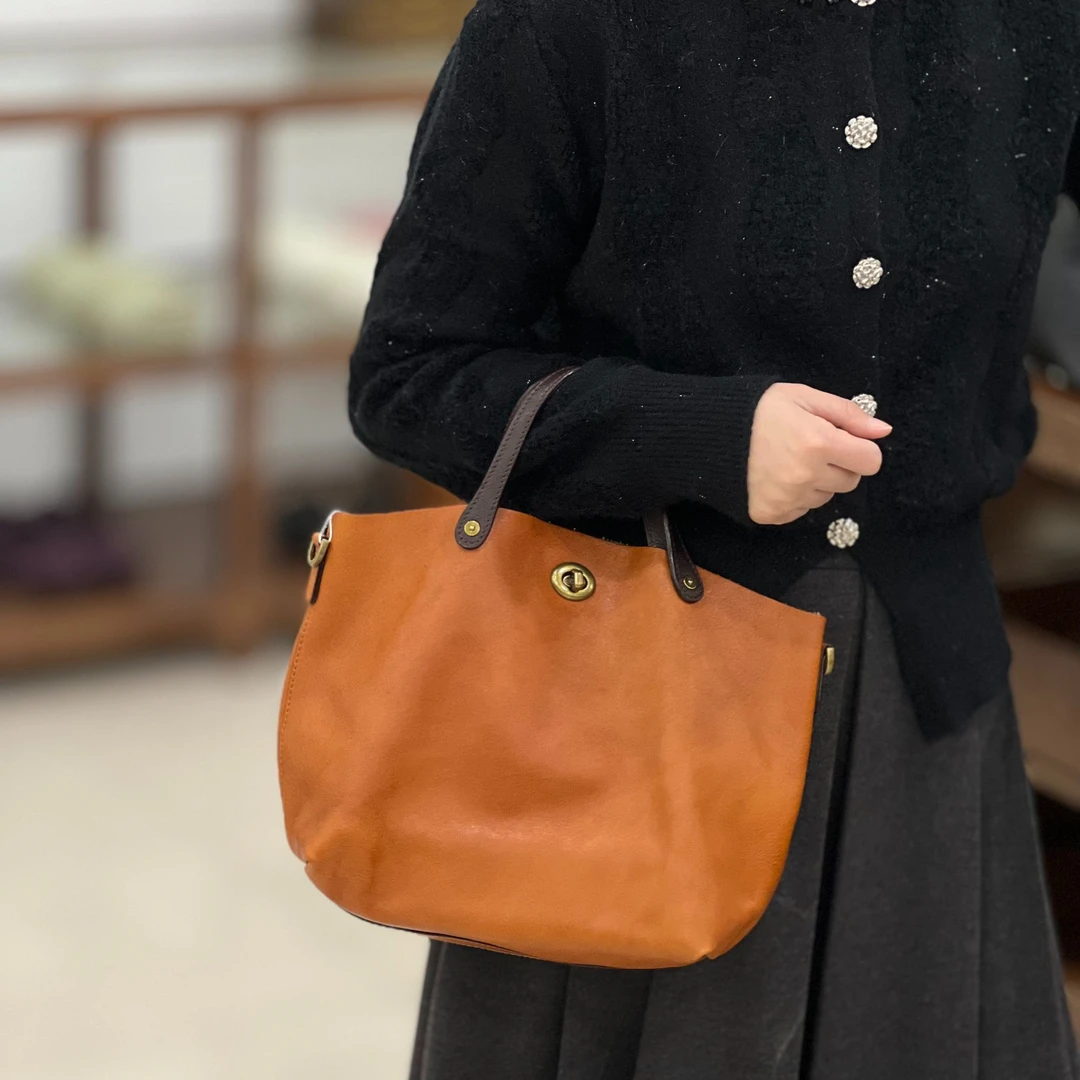 【黄金龙柳】知女新款植鞣牛皮托特包百搭实用主义通勤单肩斜挎女包