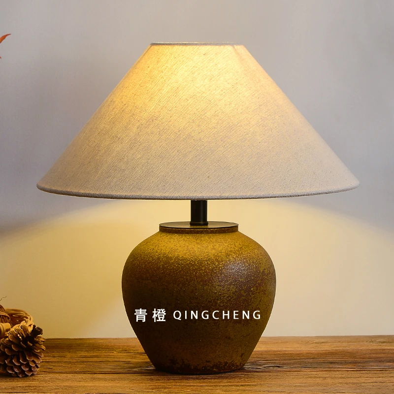 侘寂风台灯 陶罐日式复古卧室床头灯 设计师民宿酒店客厅装饰摆件