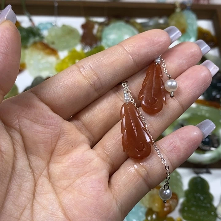 蛇纹石玉未镶嵌耳饰?****?