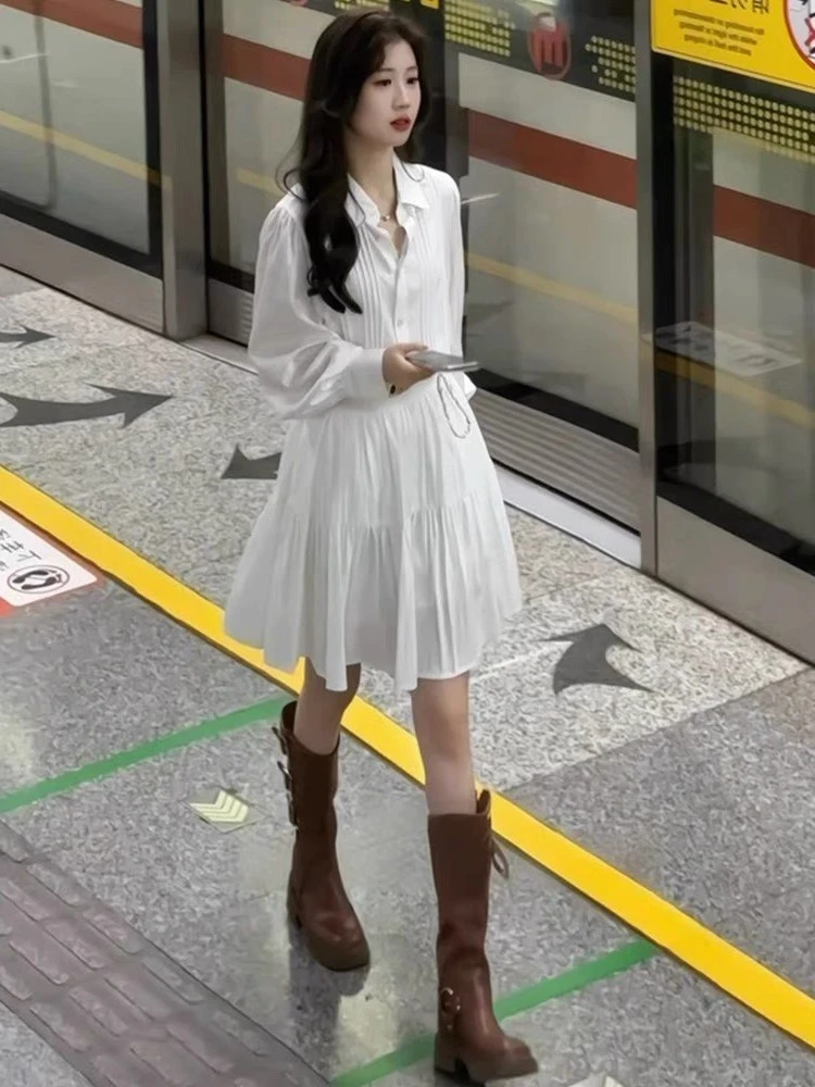 【偷心猎手】显瘦气质长袖时尚小众收腰小个子高腰白色设计感两件套