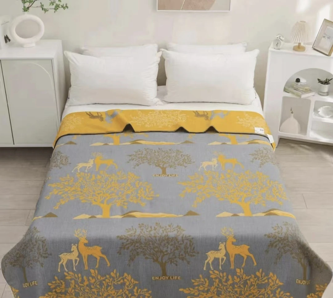 【雅漫严选】江山逐鹿双人2*2.3米多功能纱布盖毯三件套