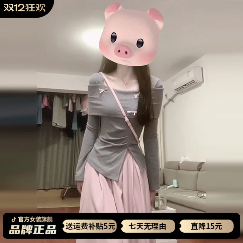 法式灰色长袖连衣裙子女早秋季2025新爆款小个子香风气质长裙套装