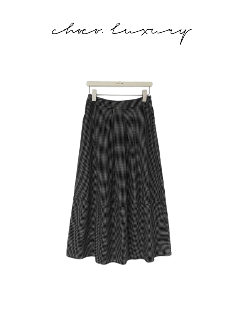 CHOCO【衣橱C位】 100%棉设计感别致格子半身长裙 C1181