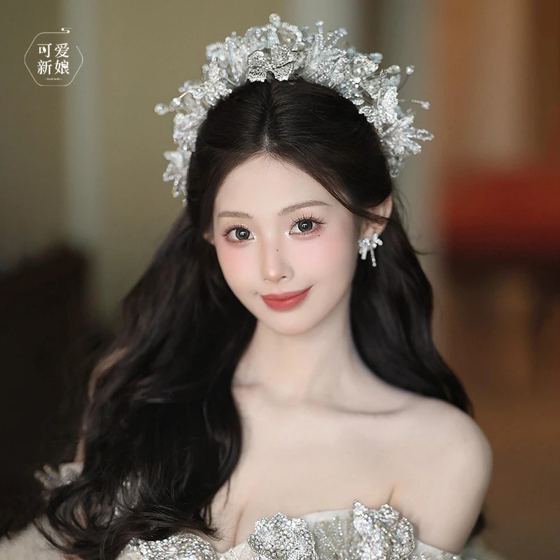 法式新娘主婚纱重工水凝胶手作皇冠头饰公主王冠精致发饰BH6560