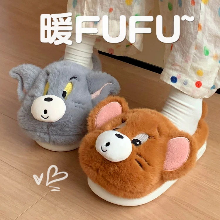 卡通猫和老鼠棉拖鞋女款秋冬加绒加厚保暖防滑月子鞋女包头拖鞋男