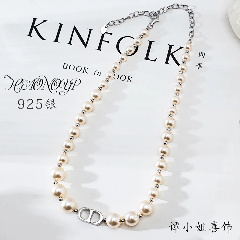 吊坠925银 甲状腺术后遮疤整围神器低调新款施家黑珠银链时尚长链