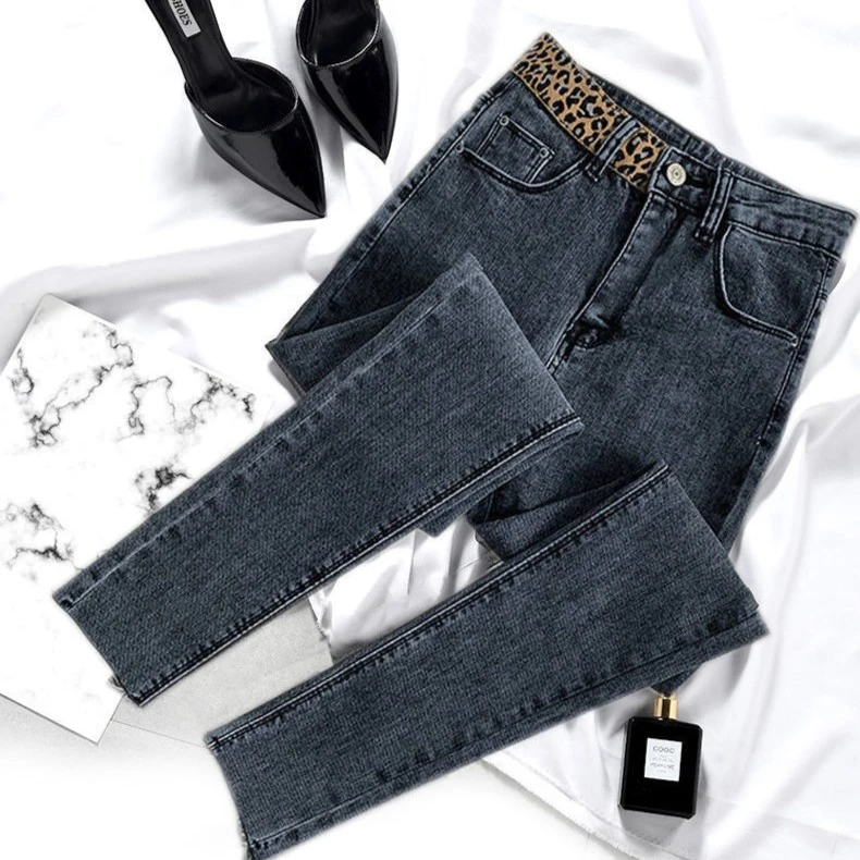 春秋季高腰牛仔裤女爆款新款弹力紧身小脚裤百搭铅笔裤子拉链长裤