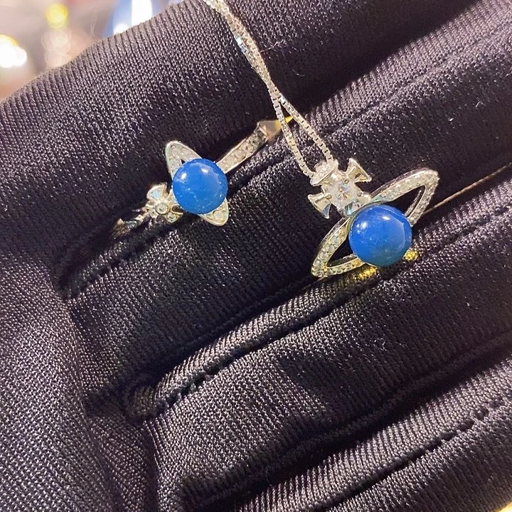 蓝珀银S925镶嵌珠宝奇石多米尼加蓝珀套装