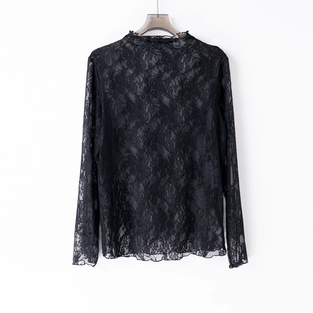 PS250314春夏新款气质蕾丝衫长袖百搭时尚性感内搭木耳边