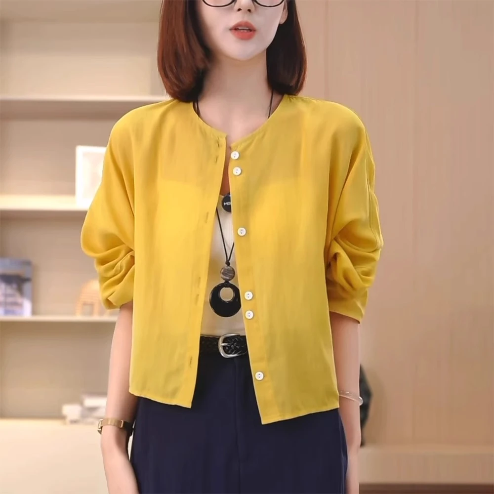 黄色防晒长袖衬衫女夏季2025新款宽松显瘦轻奢高级感薄款开衫上衣