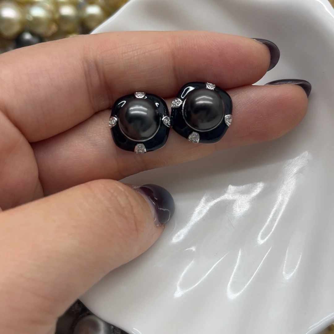 银S925镶嵌耳饰海水珍珠