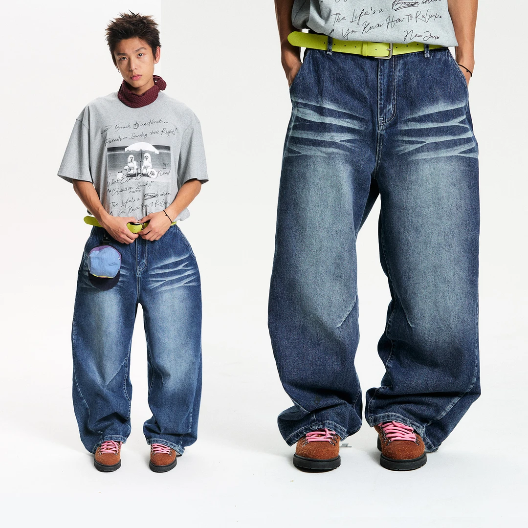 [青]江南先生美式复古水洗牛仔裤夏季男女宽松直筒休闲裤JN51J15