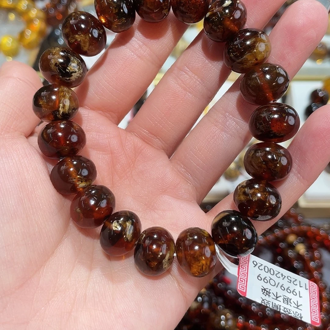 琥珀未镶嵌手链13m花