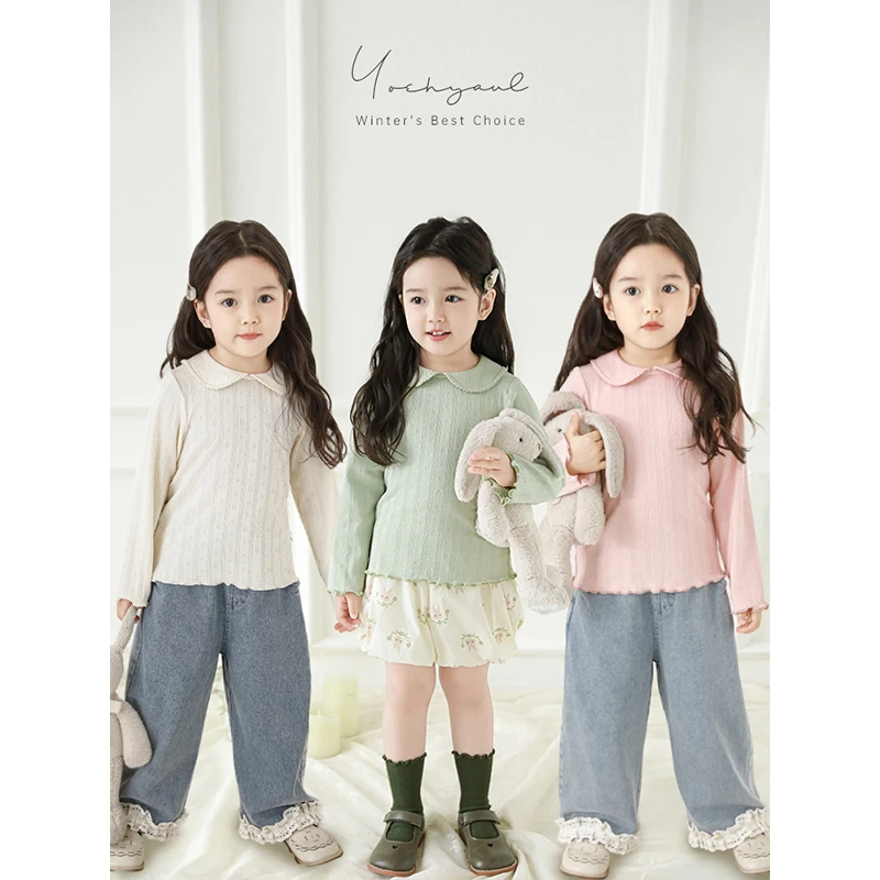 YOEHYAUL/幼悠幼悠【花边曲牙】春贰波韩版女童打底衫潮C3089-1