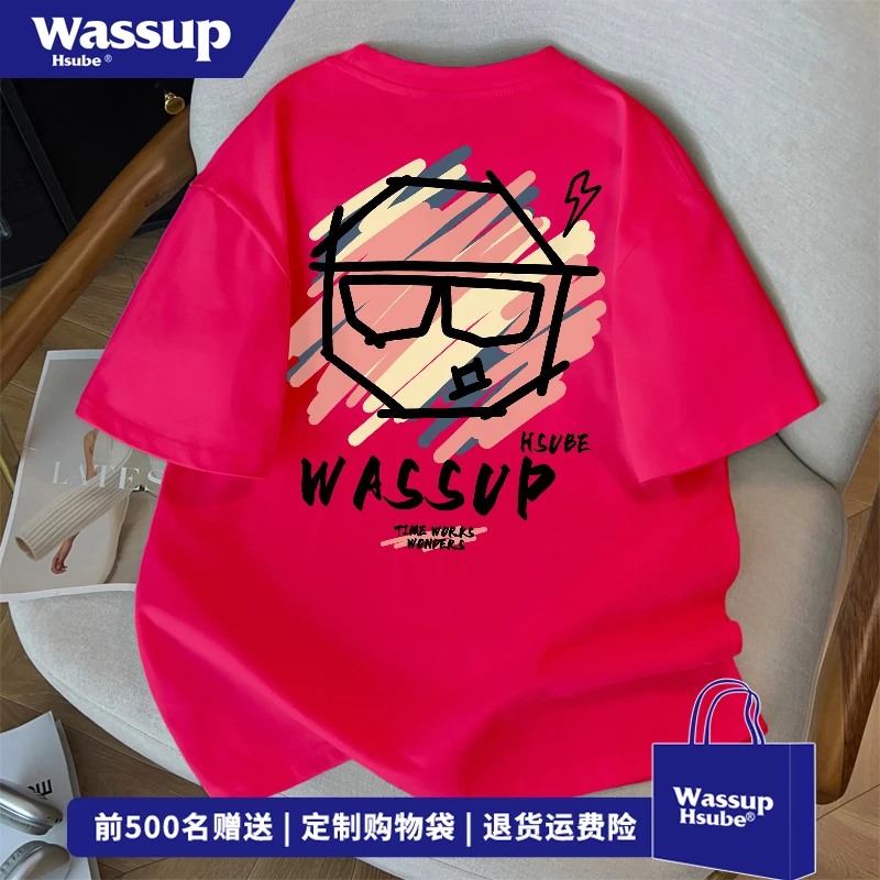 WASSUP HSUBE夏季嘻哈涂鸦印花短袖男女美式休闲高街T恤宽松上衣