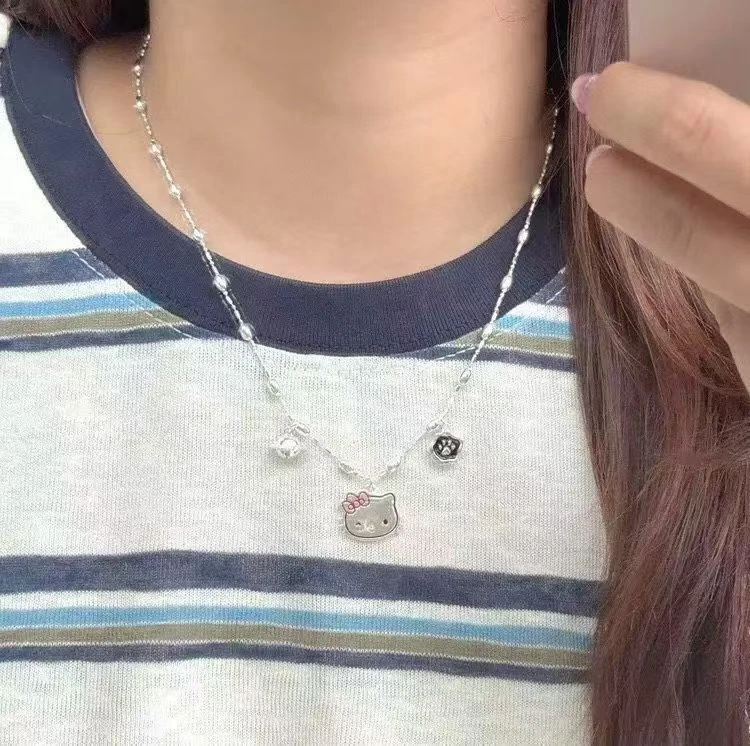 坠链均925银 重工时尚kt毛闪珠隔珠项链