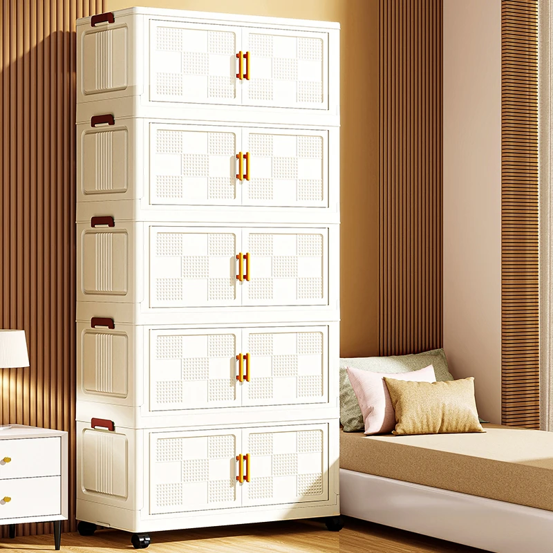 50华夫格面宽收纳柜置物柜客厅卧室厨房收纳零食玩具免安装双开门