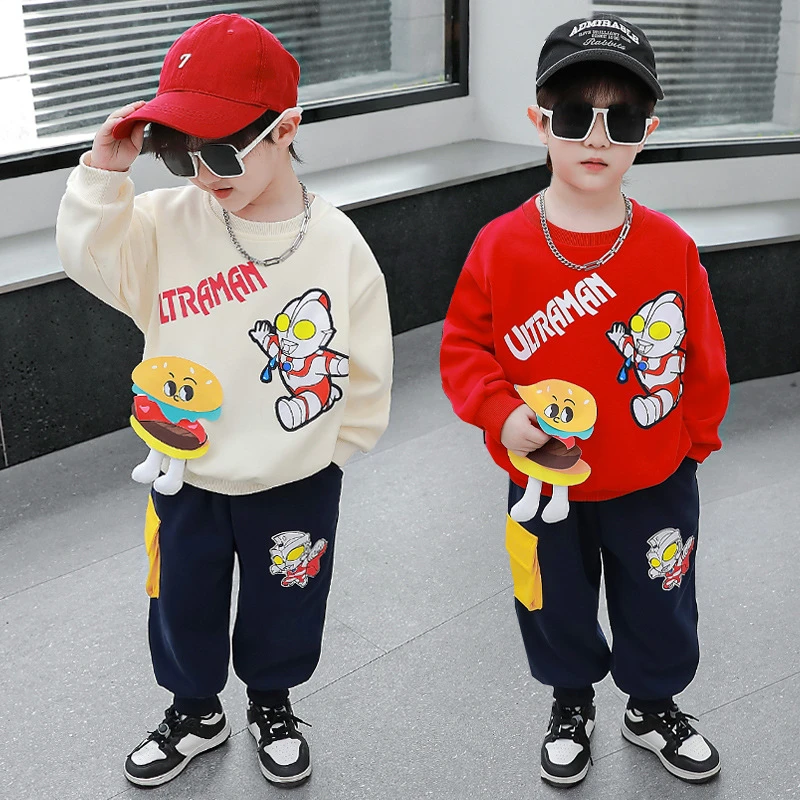 奥特曼衣服男童春装套装2025新款帅气时髦卫衣儿童网红宝宝两件套