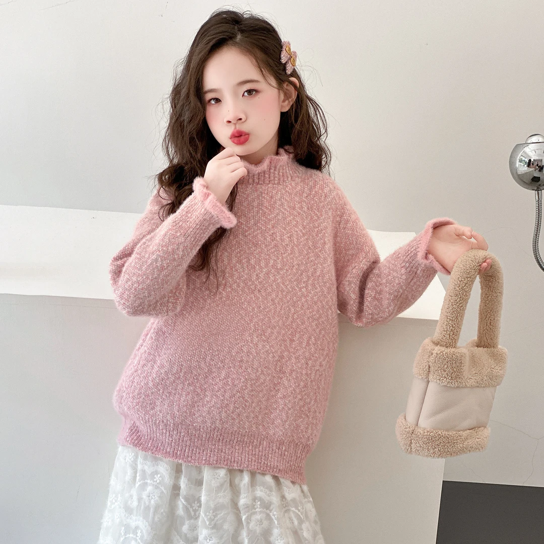 女童毛衣秋冬针织衫洋气木耳边韩版打底衫加厚儿童高领保暖上衣潮