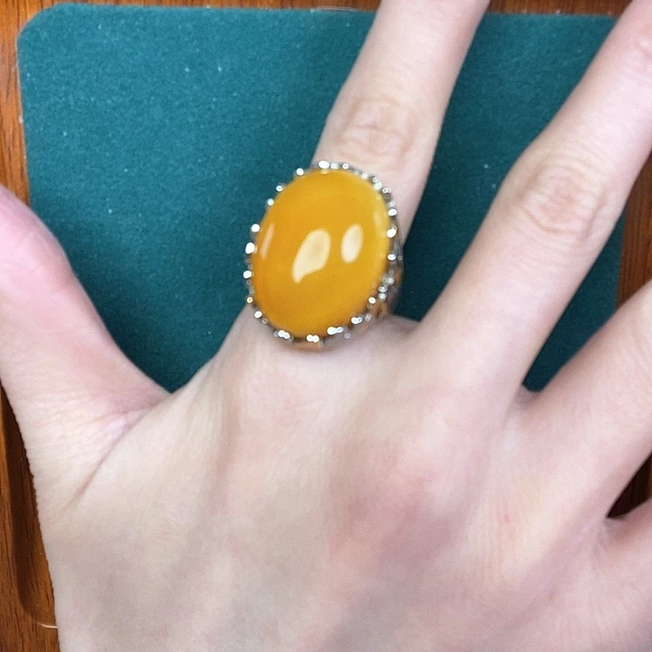 蜜蜡戒指银S925镶嵌戒指