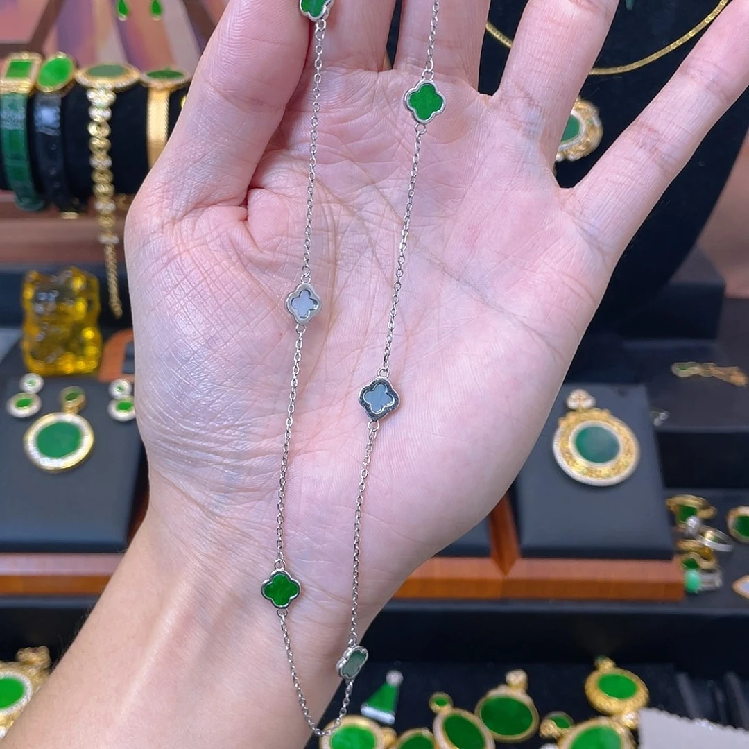 翡翠银S925镀金镶嵌项链