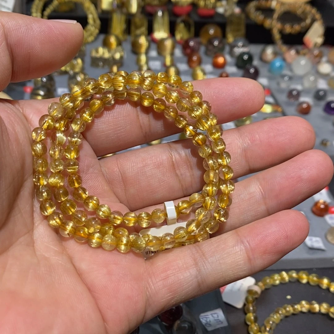 水晶手链18K金镶嵌钛晶顺发猫眼多圈5➕