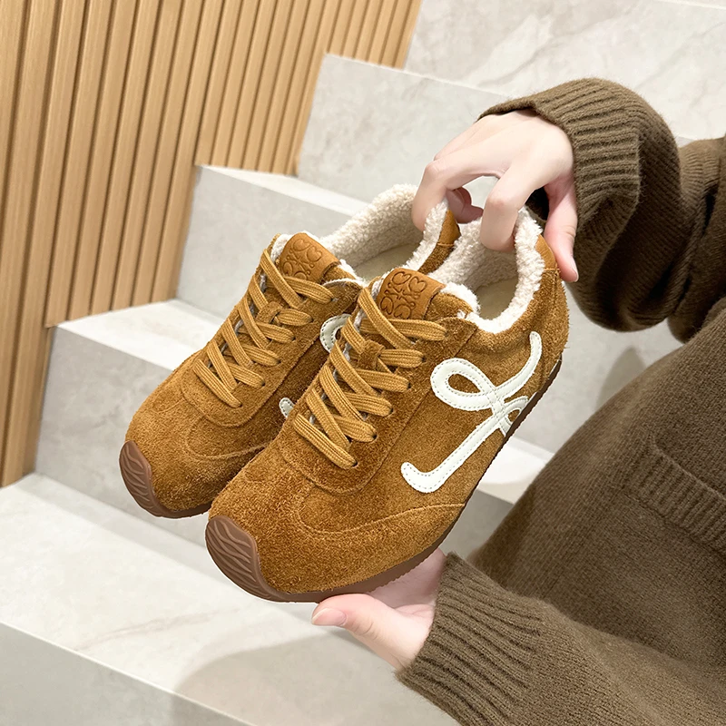 冬季新款加绒保暖显瘦舒适百搭拼色休闲阿甘软底运动鞋休闲鞋加厚