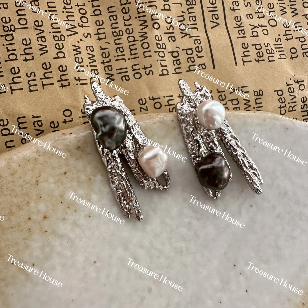 【宝藏】海水大溪地keshi珍珠设计感树皮随型高级感耳钉